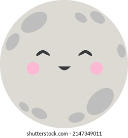 Cartoon vector moon icon with smiling face