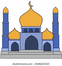 Cartoon vector of mosque illustration hand drawn flat design. 