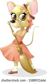 Cartoon vector mouse with broom