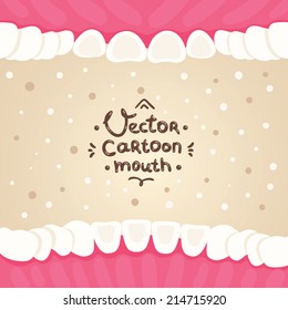 Cartoon vector mouth inside illustration with teeth. Dental hygiene background