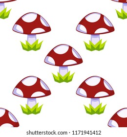 Cartoon vector mushroom seamless pattern