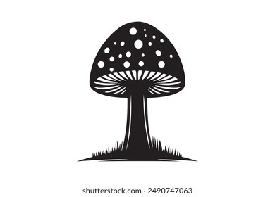 Cartoon vector mushrooms clipart,  icon set. Black silhouettes isolated on white background. Nature illustration