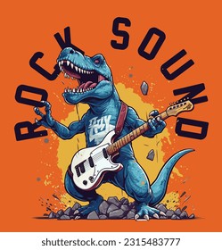 cartoon vector musician trex dinosaur slogan for t-shirt