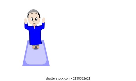 A cartoon vector of a Muslim kid in praying posture, copy space ready
