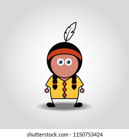 Cartoon vector native American man in simple childish flat style.