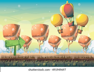 cartoon vector nature landscape background with separated layers for game art and animation game design asset in 2d graphic