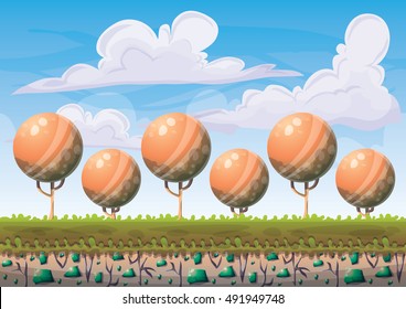 cartoon vector nature landscape background with separated layers for game art and animation game design asset in 2d graphic