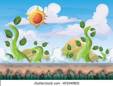 cartoon vector nature landscape background with separated layers for game art and animation game design asset in 2d graphic