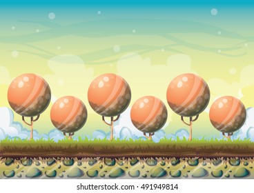 cartoon vector nature landscape background with separated layers for game art and animation game design asset in 2d graphic