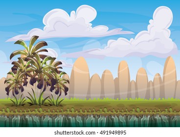 cartoon vector nature landscape background with separated layers for game art and animation game design asset in 2d graphic