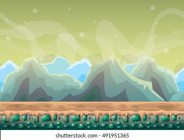cartoon vector nature landscape background with separated layers for game art and animation game design asset in 2d graphic