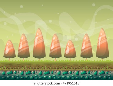 cartoon vector nature landscape background with separated layers for game art and animation game design asset in 2d graphic