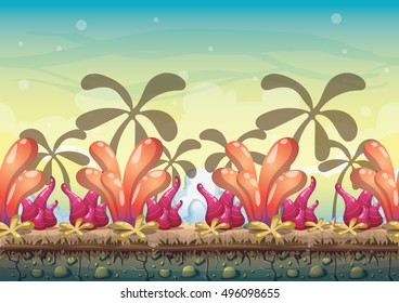 cartoon vector nature landscape background with separated layers for game art and animation design asset in 2d graphic