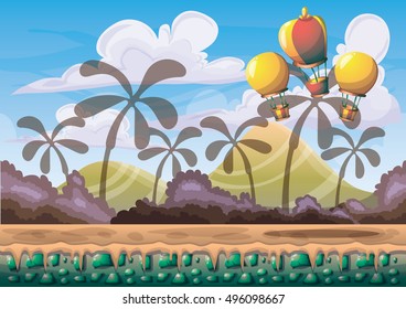 cartoon vector nature landscape background with separated layers for game art and animation design asset in 2d graphic