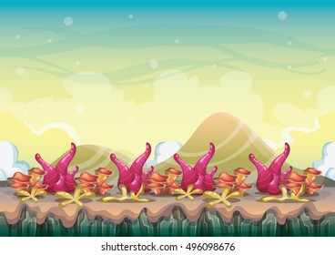 cartoon vector nature landscape background with separated layers for game art and animation design asset in 2d graphic