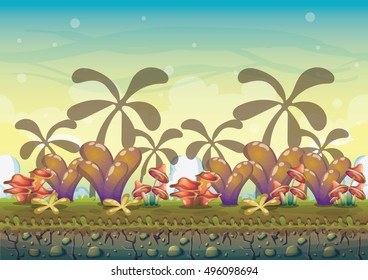 cartoon vector nature landscape background with separated layers for game art and animation game design asset in 2d graphic