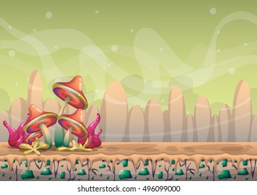 cartoon vector nature landscape background with separated layers for game art and animation design asset in 2d graphic