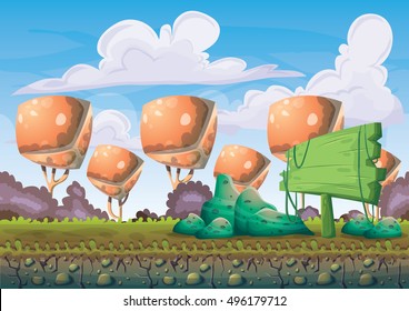 cartoon vector nature landscape background with separated layers for game art and animation game design asset in 2d graphic