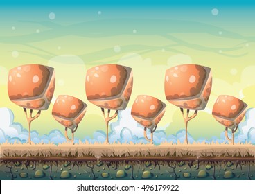 cartoon vector nature landscape background with separated layers for game art and animation game design asset in 2d graphic