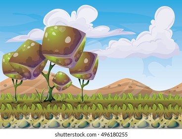cartoon vector nature landscape background with separated layers for game art and animation game design asset in 2d graphic