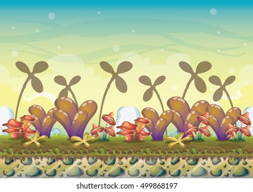 cartoon vector nature landscape background with separated layers for game art and animation game design asset in 2d graphic