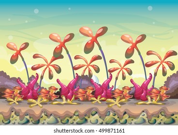 cartoon vector nature landscape background with separated layers for game art and animation game design asset in 2d graphic