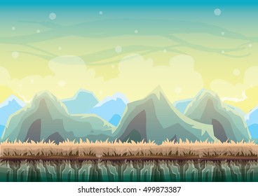 cartoon vector nature landscape background with separated layers for game art and animation game design asset in 2d graphic
