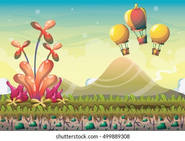 cartoon vector nature landscape background with separated layers for game art and animation game design asset in 2d graphic