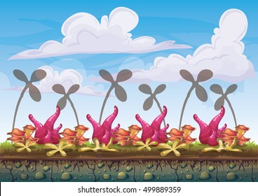 cartoon vector nature landscape background with separated layers for game art and animation game design asset in 2d graphic