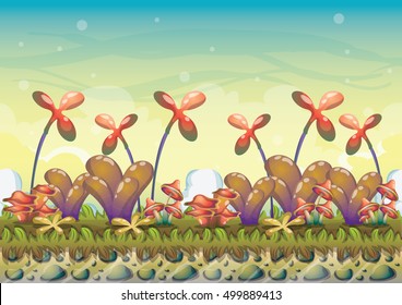 cartoon vector nature landscape background with separated layers for game art and animation game design asset in 2d graphic