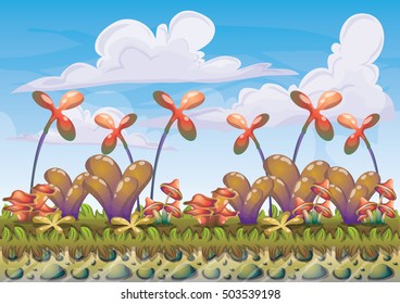 cartoon vector nature landscape background with separated layers for game art and animation game design asset in 2d graphic