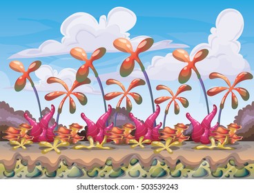 cartoon vector nature landscape background with separated layers for game art and animation game design asset in 2d graphic