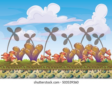 cartoon vector nature landscape background with separated layers for game art and animation game design asset in 2d graphic