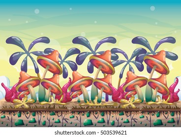 cartoon vector nature landscape background with separated layers for game art and animation game design asset in 2d graphic
