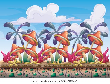 cartoon vector nature landscape background with separated layers for game art and animation game design asset in 2d graphic