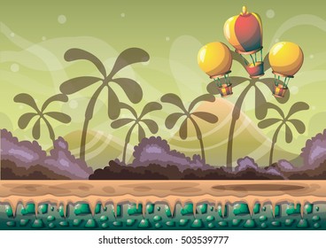 cartoon vector nature landscape background with separated layers for game art and animation game design asset in 2d graphic