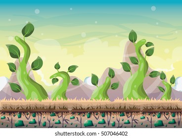 cartoon vector nature landscape background with separated layers for game art and animation game design asset in 2d graphic