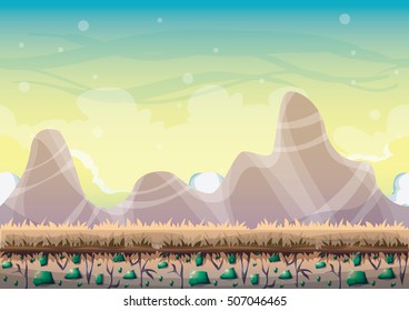 cartoon vector nature landscape background with separated layers for game art and animation game design asset in 2d graphic