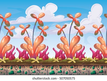 cartoon vector nature landscape background with separated layers for game art and animation game design asset in 2d graphic