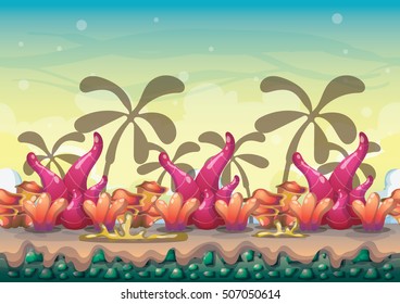 cartoon vector nature landscape background with separated layers for game art and animation game design asset in 2d graphic