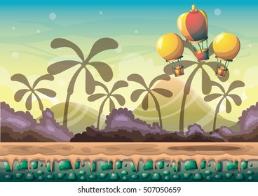 cartoon vector nature landscape background with separated layers for game art and animation game design asset in 2d graphic