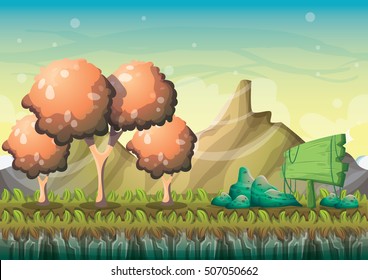 cartoon vector nature landscape background with separated layers for game art and animation game design asset in 2d graphic