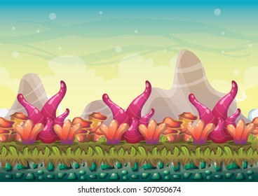 cartoon vector nature landscape background with separated layers for game art and animation game design asset in 2d graphic