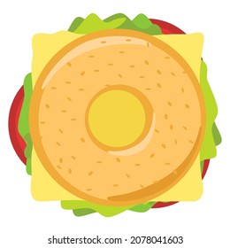 cartoon vector object bagel sandwith from top view