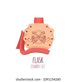 Cartoon vector object from cowboy set in pastel colors. Vector Flask with drink.
