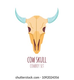 Cartoon vector object from cowboy set in pastel colors. Vector Cow skull.