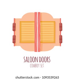 Cartoon vector object from cowboy set in pastel colors. Vector Saloon doors.