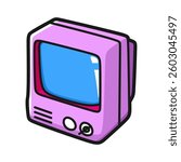 cartoon vector of old purple tube television facing left