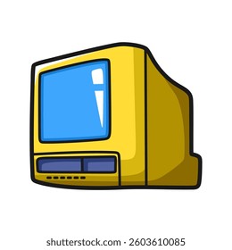 cartoon vector old tube television yellow facing left