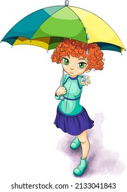cartoon vector on white background girl with umbrella standing in the rain